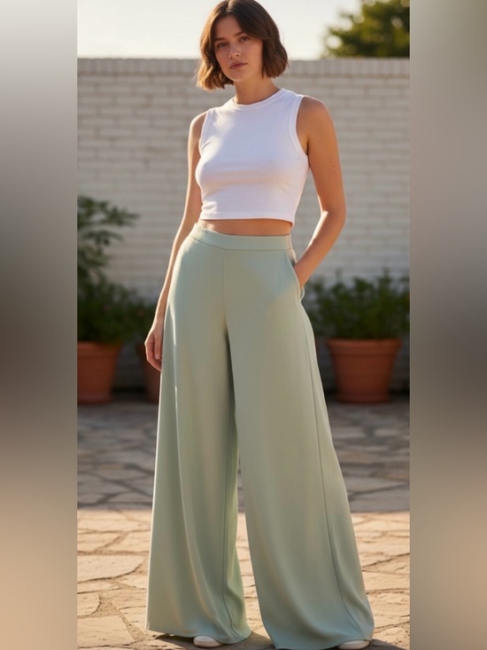 Zara Pants - Zara Wide-Leg High-Waist Pants L in Sage Green